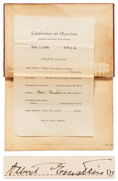Albert Einstein Signed Program from HBCU Lincoln University in 1946 When Einstein Was Famously Awarded an Honorary Degree at the Historically Black University