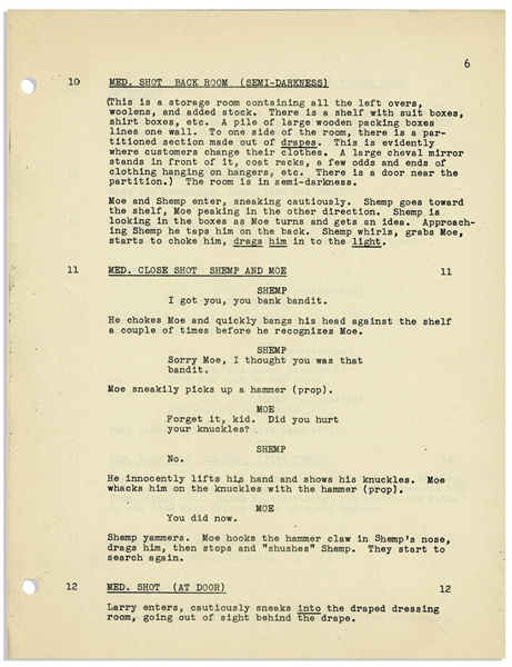 Moe Howard's Script for the 1952 Three Stooges Film ''Rip, Sew and Stitch'' -- With Annotations in Moe's Hand Including His Signature