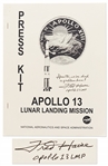 Fred Haise Signed Apollo 13 Press Kit, Adding the Famous Quote from the Mission: Houston, weve had a problem here!