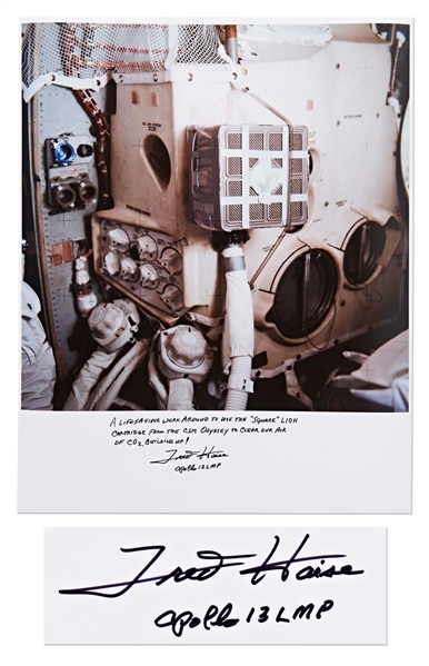 Fred Haise Signed 16'' x 20'' of the Apollo 13 ''Mailbox'' that Allowed the Astronauts to Breathe Air Within the Lunar Module