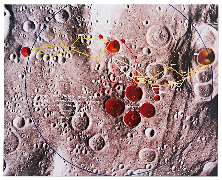 Fred Haise Signed 20'' x 16'' Lunar Photo of the Proposed EVA Route for Apollo 13