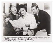 Jerry Leiber and Mike Stoller Signed 8 x 10 Photo with Elvis Presley in 1957, as Elvis Looks Over the Music for Their New Song, Jailhouse Rock