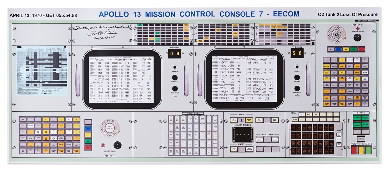Fred Haise Signed Apollo 13 Mission Control Console Print with His Handwritten Quote from the Mission -- Measures 14'' x 34''