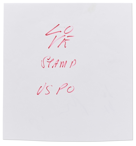 Robert Indiana Signed ''LOVE'' Sketch for the U.S Post Office Stamp
