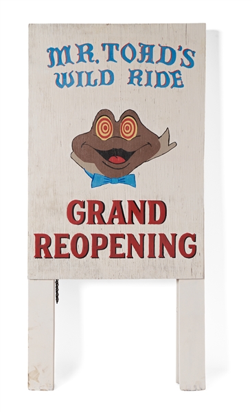 Disneyland Sign from 1983 Advertising the Reopening of Mr. Toad's Wild Ride