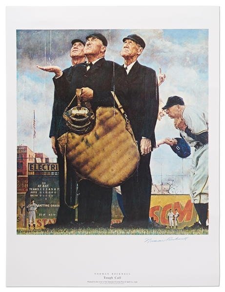 Norman Rockwell Signed ''Tough Call'' Poster in Near Fine Condition -- With PSA/DNA COA
