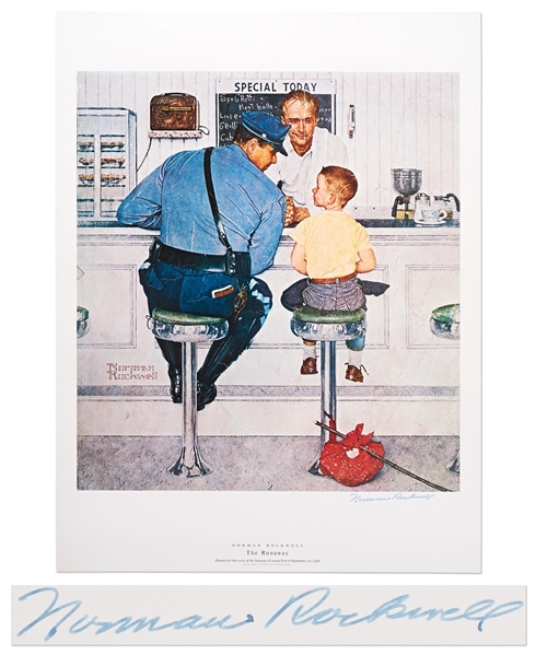 Norman Rockwell Signed ''The Runaway'' Poster -- Near Fine Condition