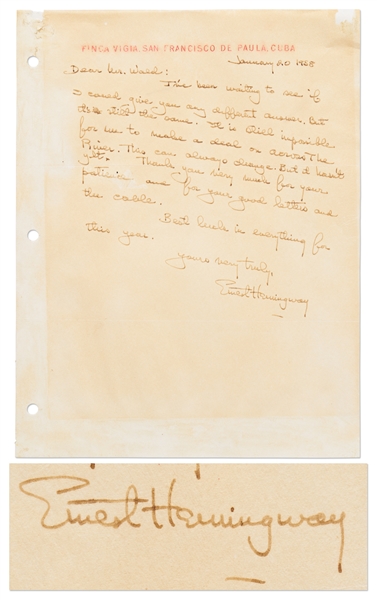 Ernest Hemingway Autograph Letter Signed Regarding a Film Adaptation of ''Across the River and Into the Trees''