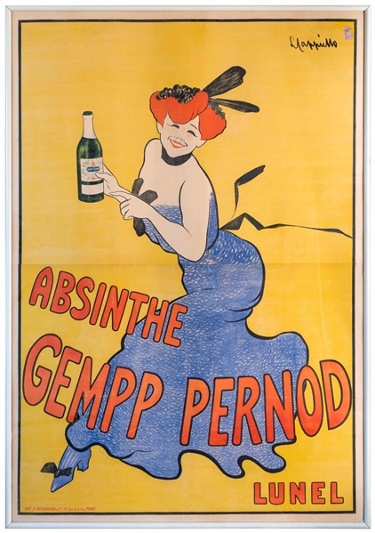 Turn of the 20th Century Lithograph by Artist Leonetto Cappiello for Absinthe Gempp Pernod Liquor -- Measures 54.5'' x 77.75''