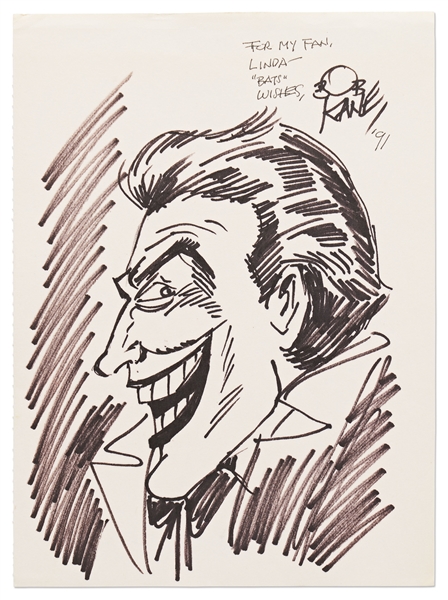 Bob Kane Signed 8'' x 11'' Sketch of The Joker