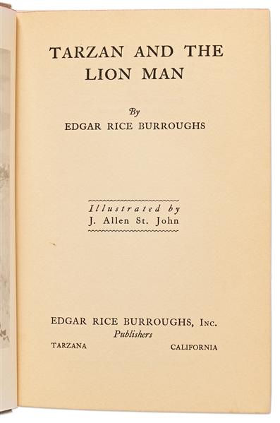 Edgar Rice Burroughs Signed First Edition, First Printing of ''Tarzan and the Lion Man''