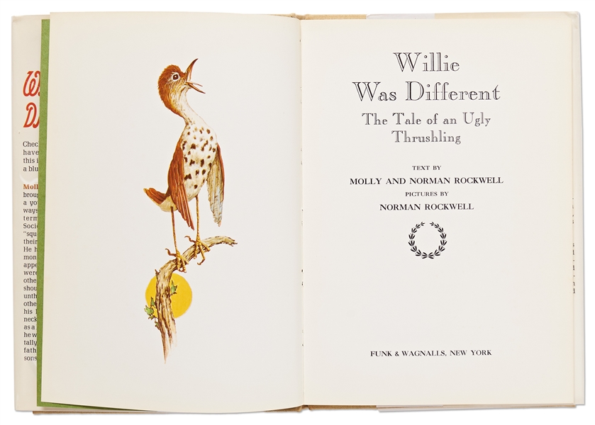 Norman Rockwell Signed First Edition of His Book, ''Willie Was Different: The Tale of an Ugly Thrushling''