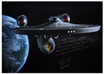 William Shatner Signed Oversized Star Trek Photo Measuring 33 x 47 -- Shatner Writes the Famous Title Sequence Introduction: Space the Final Frontier...William Shatner / Capt. Kirk / Star...