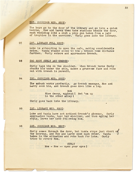 Moe Howard's Script for ''Pardon My Terror'', Originally Written for The Three Stooges, but Unproduced due to Curly's Stroke -- Then Repurposed for Shemp as ''Who Done It?'' -- With Moe's Edits