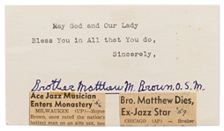 Signature of Jazz Musician Brother Matthew M. Brown