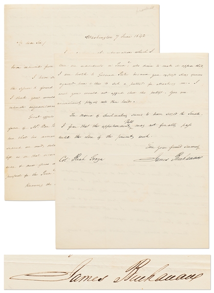 James Buchanan Autograph Letter Signed with Political Content Regarding Presidential Candidates After William Henry Harrisons Death -- Also Includes Buchanans Free Franked Signature