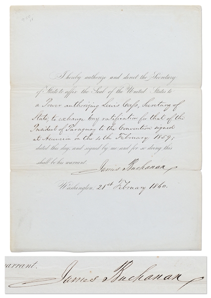 James Buchanan Document Signed as President, Putting an End to the Water Witch Affair