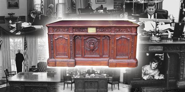 White House Presidential Desk Replica Based on Original Used by JFK and Other Presidents Since Hayes