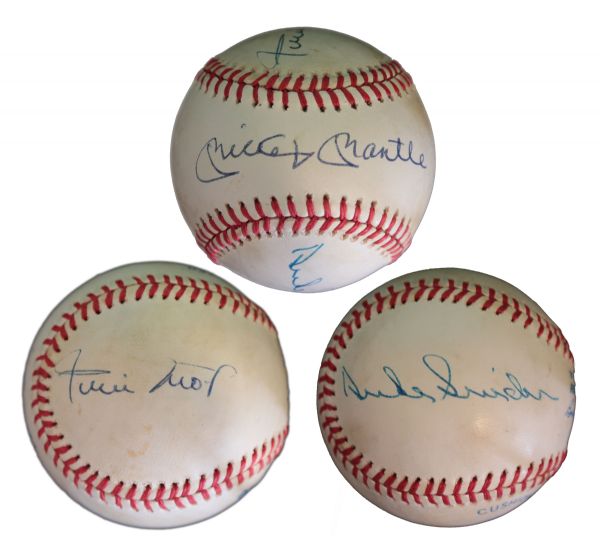 Hall of Famers Willie Mays, Mickey Mantle and Duke Snider Signed Baseball -- With PSA/DNA COA