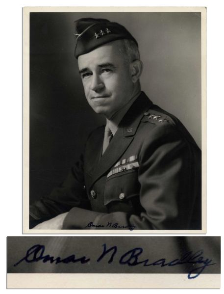 Five Star General Omar Bradley Signed 8'' x 10'' Semi-Matte Photo -- ''Omar N Bradley'' -- Near Fine