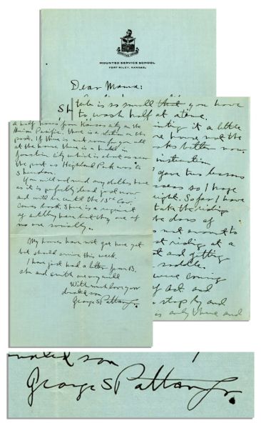 George S. Patton Autograph Letter Signed -- ''...Dear Mama...I fear I will get fat I have in fact gained already...''