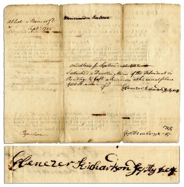 Scarce Ebenezer Richardson Autograph Note Signed -- British Man Whose Royal Pardon for Murder Sparked Outrage Leading to the American Revolution