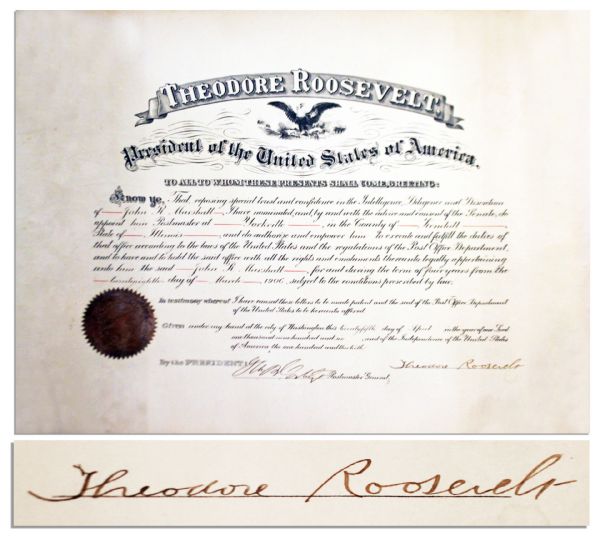 Theodore Roosevelt Presidential Appointment Signed -- 1906