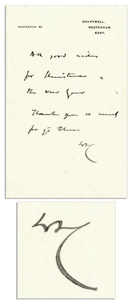 Winston Churchill Handwritten Note Wishing Season's Greetings