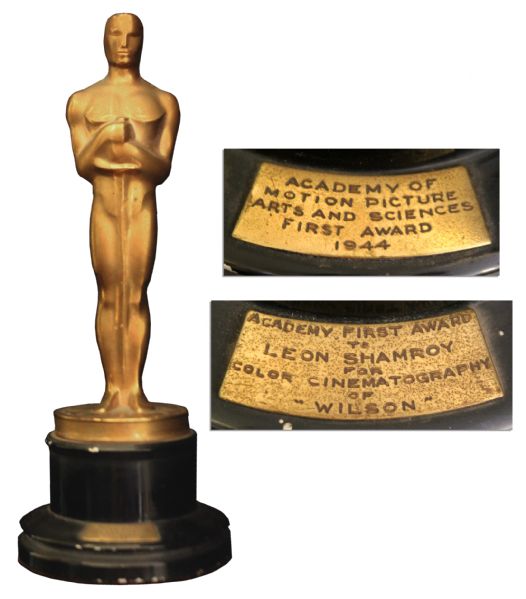 Oscar Statue Awarded to Leon Shamroy for Color Cinematography of the 1944 Film ''Wilson'' -- Master Cinematographer Who Received 18 Nominations