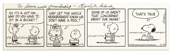 Charles Schulz Original Hand-Drawn ''Peanuts'' Strip -- Featuring Both Charlie Brown & Snoopy in a Classic Summer Scene