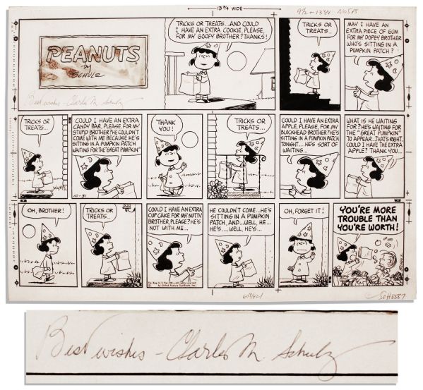Charles Schulz ''Peanuts'' Great Pumpkin Sunday Strip -- From Halloween 1965