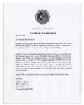 Apollo 15 Flown 6'' x 4'' Chilean Flag -- Signed & Inscribed ''Flown to the Moon on Apollo 15 Al Worden CMP'' by NASA Astronaut Al Worden -- Near Fine -- Also With COA by Worden