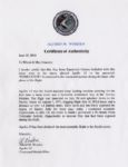 Apollo 15 Flown 6'' x 4'' Equatorial Guinea Flag -- Signed & Inscribed ''Flown to the Moon on Apollo 15 Al Worden CMP'' by NASA Astronaut Al Worden -- Near Fine -- Also With COA by Worden