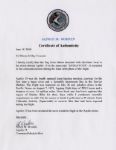 Apollo 15 Flown 6'' x 4'' Gabon Flag -- Signed & Inscribed ''Flown to the Moon on Apollo 15 Al Worden CMP'' by NASA Astronaut Al Worden -- Near Fine -- Also With COA by Worden