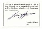 Ansel Adams Signed Copy of His Majestic Work, ''Yosemite and the Range of Light''