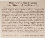 Carl Barks Signed Limited Edition Donald Duck Poster -- 24'' x 36'' Numbered ''53/500'' With Disney COA -- Near Fine