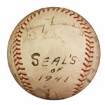 1941 San Francisco Seals Signed Baseball -- From Estate of Larry Jansen