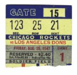 1947 Los Angeles Dons vs. Chicago Rockets AAFC Ticket Stub -- 29 August 1947, Soldier Field -- Mild Wear, Otherwise Mint