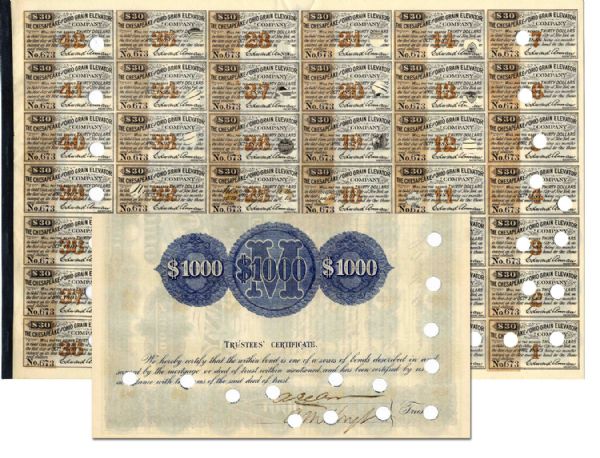 Very Large Stock Certificate Signed by Railroad Magnate C.P. Huntington -- 16.5 x 11