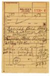 Lucille Ball Signed Receipt From Bullocks of Palm Springs -- Lucille Ball Arnaz -- Staple Holes to Edge, Else Very Good