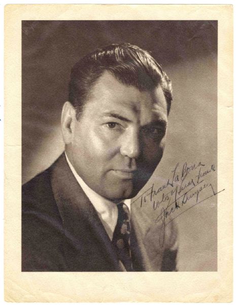 Jack Dempsey Signed 8 x 10 Photo -- Inscribed in Ink To Frank Labona / Lots of Luck From Jack Dempsey -- Very Good Condition