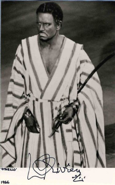Laurence Olivier Signed Photo as Othello in 1966 -- 3.5 x 5.5 -- Near Fine Condition