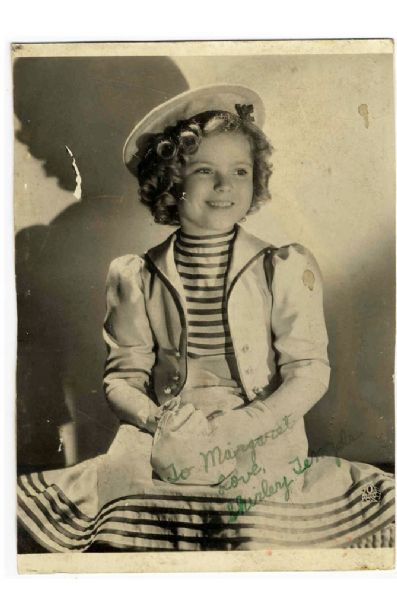 Adorable 5 x 7 Shirley Temple Signed Photo -- To Margaret, Love, Shirley Temple -- Soiling & Wear -- Fair Condition