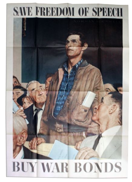Norman Rockwells 1943 World War II Four Freedoms Poster -- Freedom of Speech -- Larger Size Measuring 28 x 40