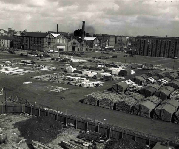 Original Aerial World War II 10 x 8 Black and White Glossy Press Photo of Goods and Materials Stored in England -- Very Good