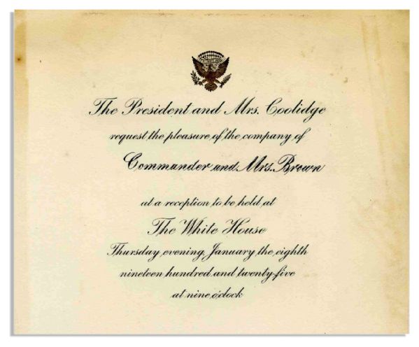 White House Invitation From President Coolidge -- 8 January 1925 -- 5.5 x 4.5 -- Envelope and Entrance Card Included -- Very Good