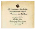 White House Invitation From President Coolidge -- 8 January 1925 -- 5.5 x 4.5 -- Envelope and Entrance Card Included -- Very Good