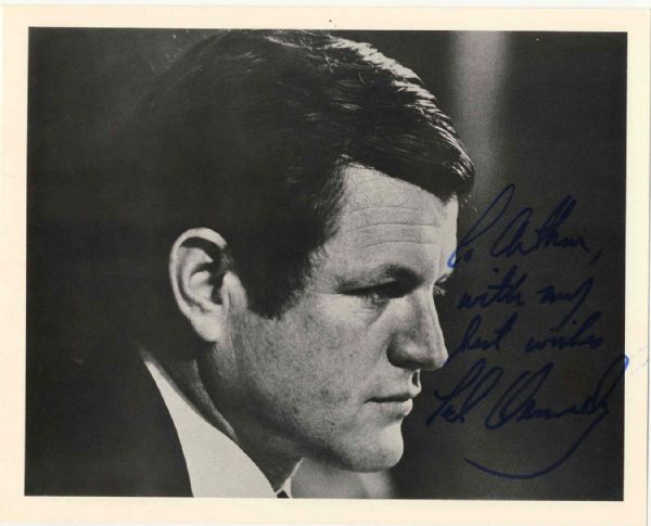 Ted Kennedy Signed 10 x 8 Photo -- To Arthur / With my best wishes / Ted Kennedy -- Near Fine 