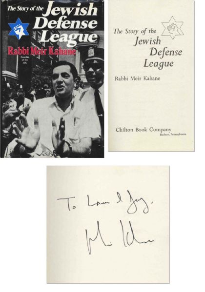 Rabbi Meir Kahane Signed Copy of His Book The Story of the Jewish Defense League