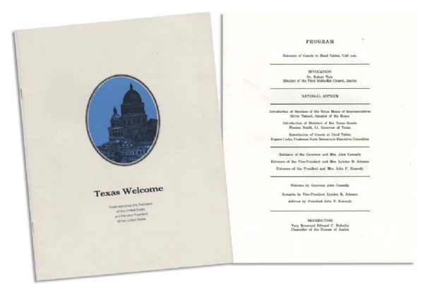 JFK Assassination Day Texas Welcome Dinner Program 